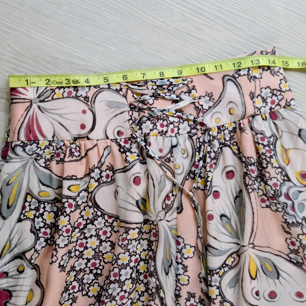 Paul & Joe Pink Butterfly A-Line Pink Peach Maxi Silk Skirt With Yellow Florals - Picture 11 of 12